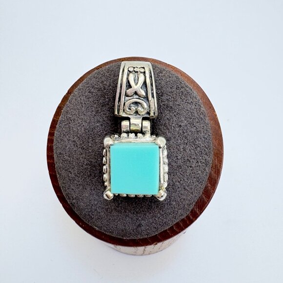 VTG Sterling Silver 925 Turquoise Bezel Set Scroll Pendant Size 1.25" Length - Picture 1 of 10